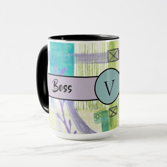 Mug Boss Lady Black Monogramme Abstrait 2 Ringer 15oz (Devant gauche)