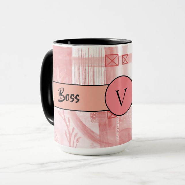 Mug Boss Lady Black Monogramme Abstrait 3 Ringer 15oz (Devant gauche)