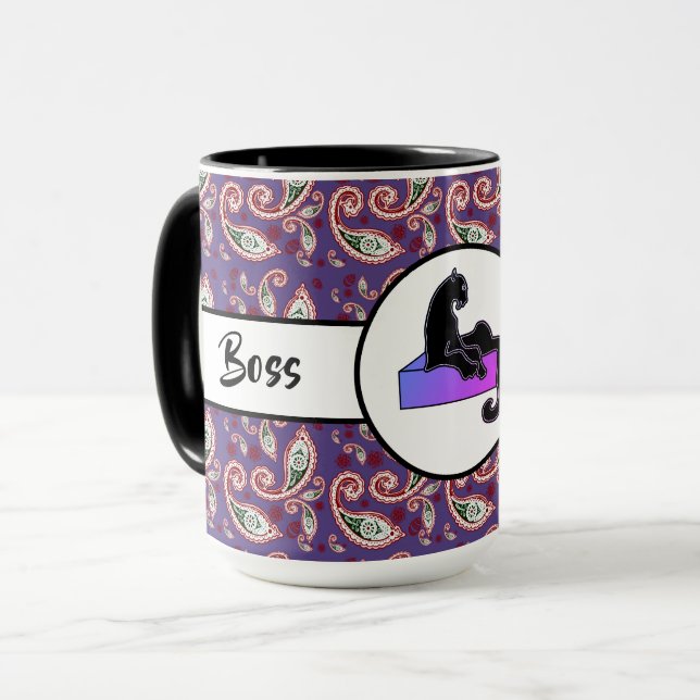 Mug Boss Lady Black Pink Cat Ringer 15oz (Devant gauche)