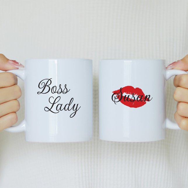 Mug Boss Lady Boug de café personnalisé avec lèvres ro (Créateur téléchargé)