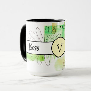 Mug Boss Lady Green Monogram Abstrait Ringer 15oz