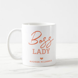 Mug Boss Lady Moderne Rose Orange Script Personnalisé
