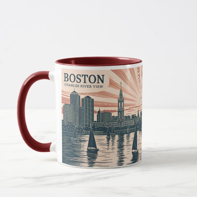 Mug Boston Charles River Voiliers Skyline Art Vintage (Gauche)