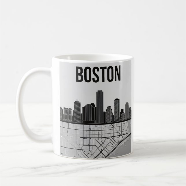 Mug Boston Massachusetts City Skyline avec carte (Gauche)