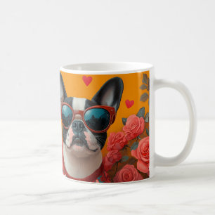 Mug Boston Terrier avec coeur Roses Saint-Valentin