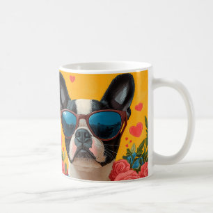 Mug Boston Terrier avec coeur Roses Saint-Valentin