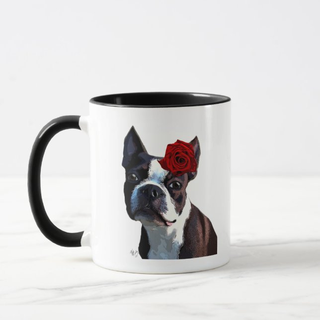 Mug Boston Terrier avec Rose sur Head 2 (Gauche)