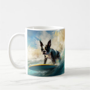 Mug Boston Terrier Beach Surfing Peinture