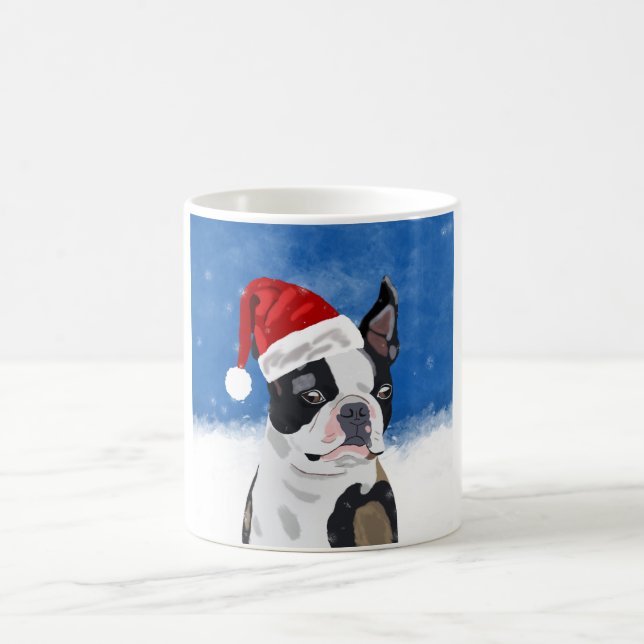 Mug Boston Terrier Chien dans neige Noël Joyeux vacanc (Centre)