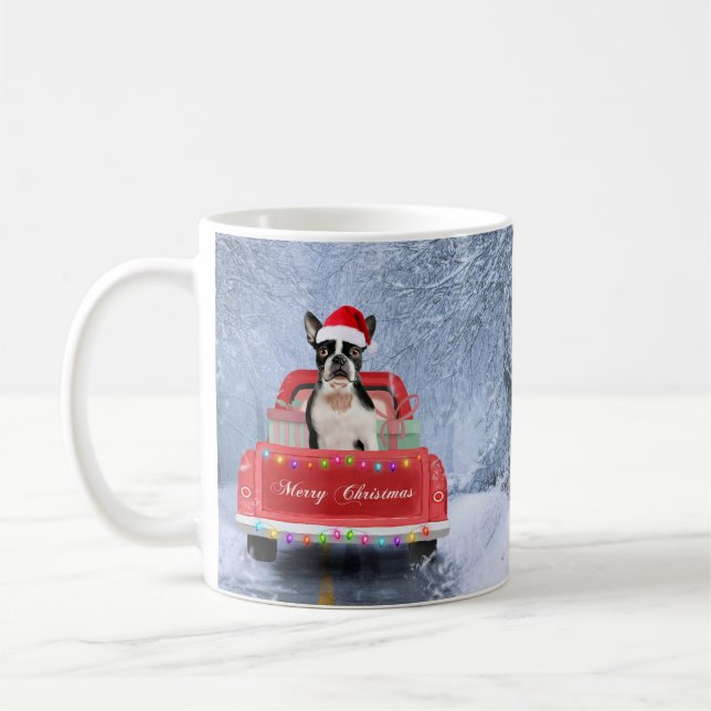 Mug Boston Terrier Dog Neige assis sur le camion de No (Gauche)