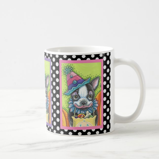 MUG BOSTON TERRIER HALLOWEEN CLOWN, CHIEN CLASSIQUE (Droite)