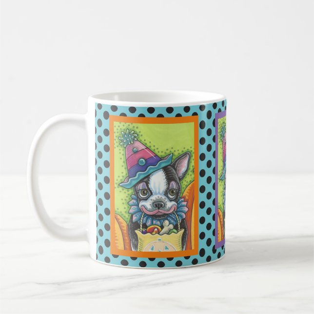 MUG BOSTON TERRIER HALLOWEEN CLOWN, CHIEN CLASSIQUE (Gauche)