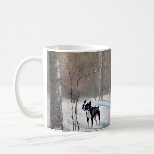 Mug Boston Terrier Laisser neiger Noël (Gauche)