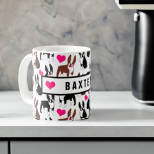 Mug Boston Terriers et Coeurs Nom personnalisé mignon