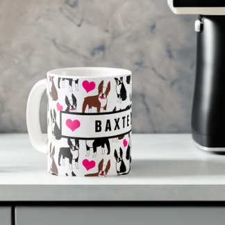 Mug Boston Terriers et Coeurs Nom personnalisé mignon