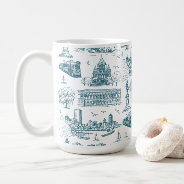 Mug Boston Toile (éd. anniversaire) bleu/blanc (Avec donut)