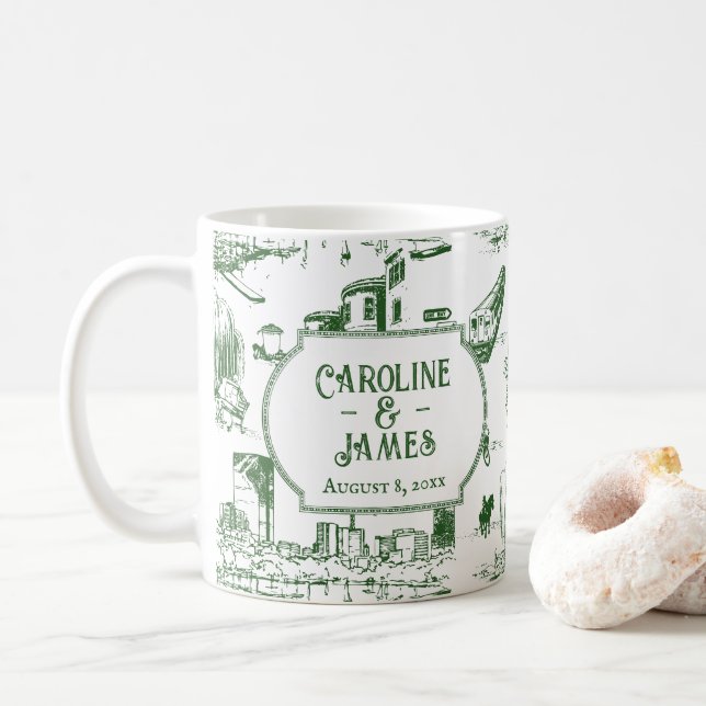Mug Boston Toile Forest Green Mariage personnalisé (Avec donut)