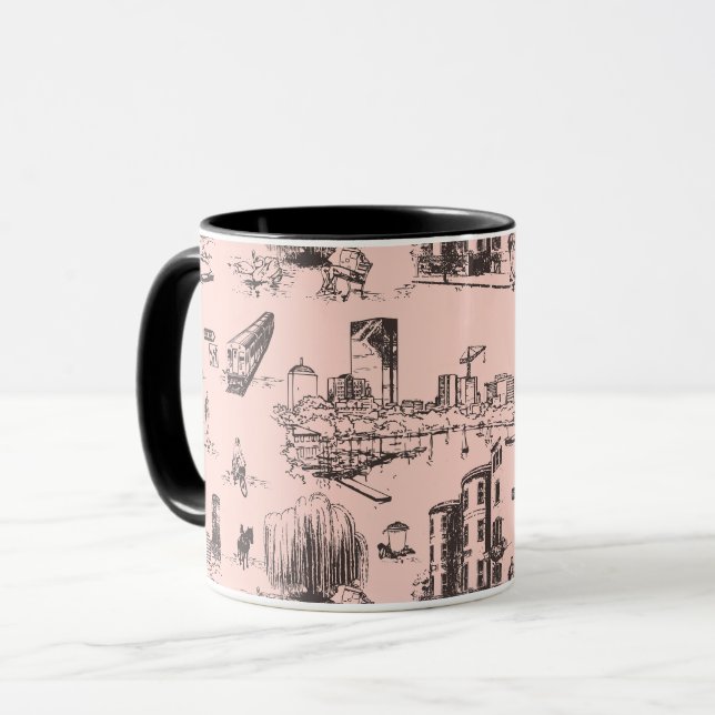 Mug Boston Toile noir et rose (Devant gauche)