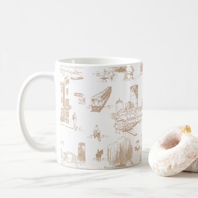 Mug Boston Toile Tan et blanc (Avec donut)