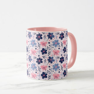 Mug Botanical Pink And Blue Flowers Nature Print