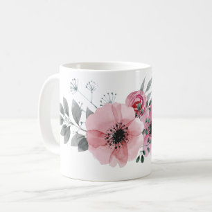 Mug Botanique chic floral élégant gris fleur rose
