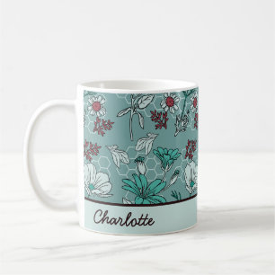 Mug Botanique fleurs motif floral nom personnalisé