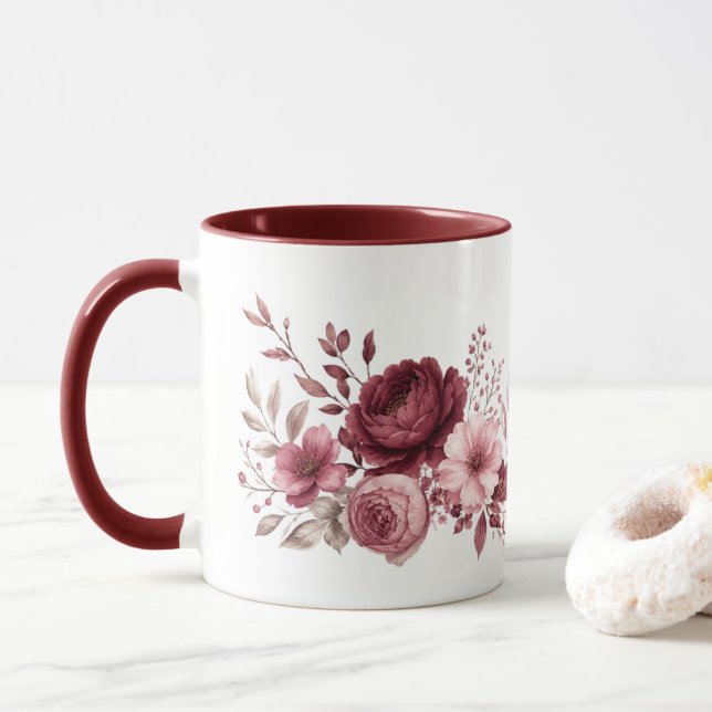 Mug Botanique florale bordeaux (Avec donut)