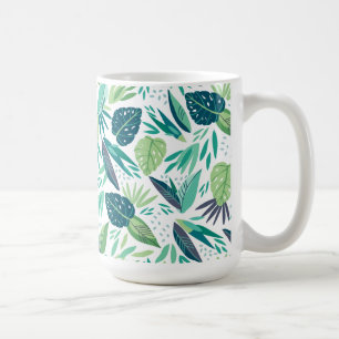 Mug Botanique Tropical Green & White Leafs Motif