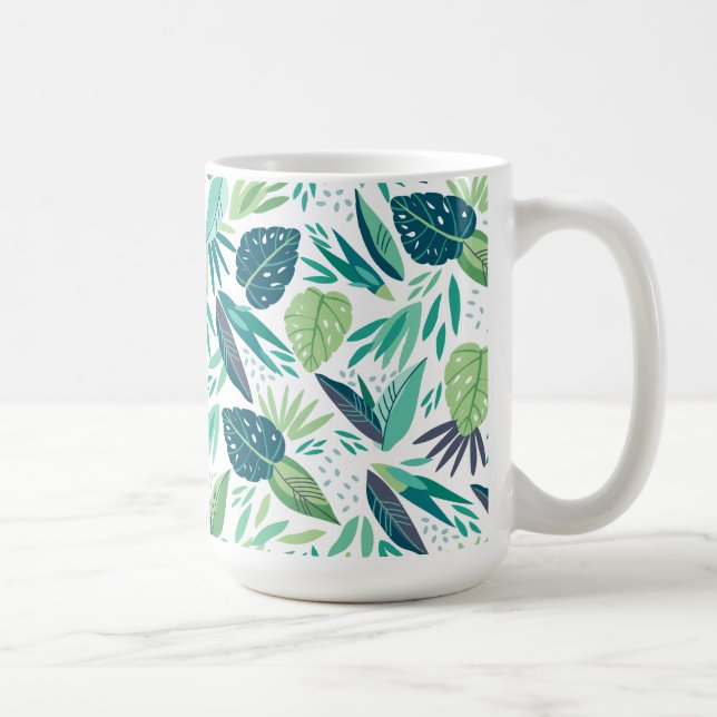 Mug Botanique Tropical Green & White Leafs Motif (Droite)