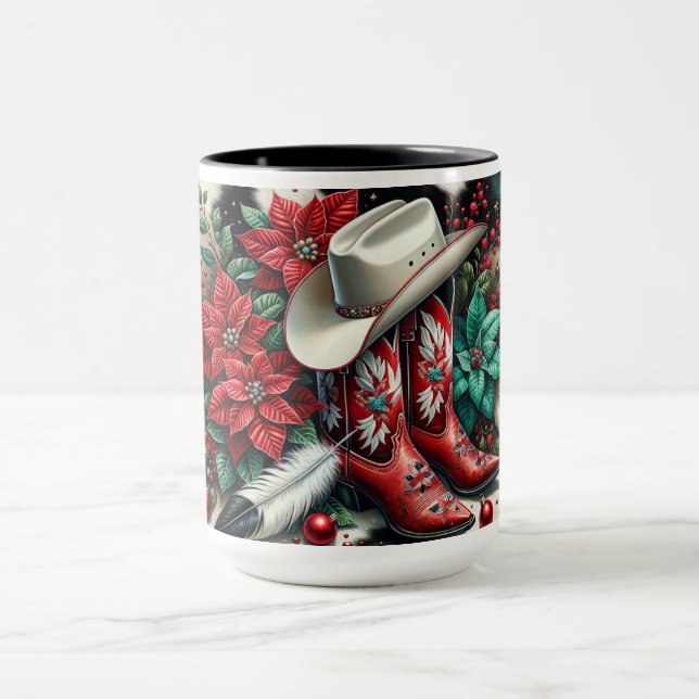 Mug Botte de cowboy Ouest Vacances Vache florale Caché (Centre)