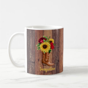 Mug Botte de fille en bois rustique tournesol Roses pe