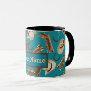 Mug Bottes de cowboy Casquettes Western Turquoise Nom 