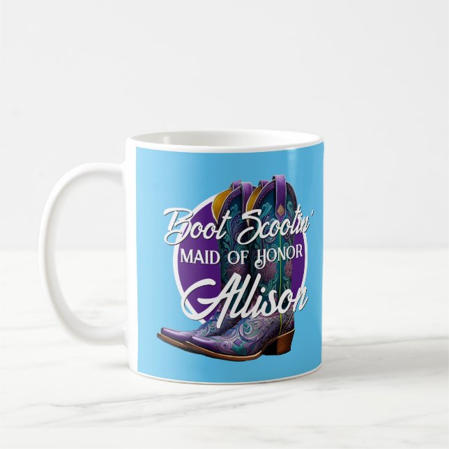 Mug Bottes de cowboy Favoris Bridesmaid bleu (Gauche)