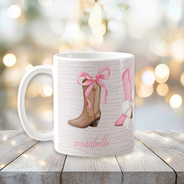 Mug Bottes de cowgirl Cute Coquette Personnalisées (Cute Coquette Cowgirl Boots Personalized Coffee Mug)