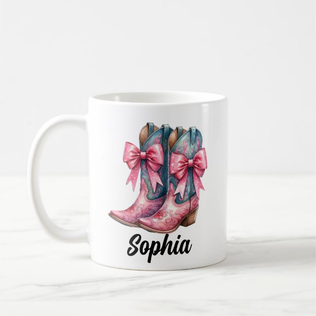 Mug Bottes de cowgirl rose et denim bleu Musique perso (Gauche)