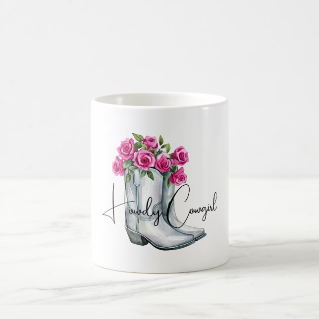 Mug Bottes de cowgirl Silver Howdy Fleurs roses   (Centre)