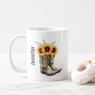 Mug Bottes rustiques Cowboy avec tournesol