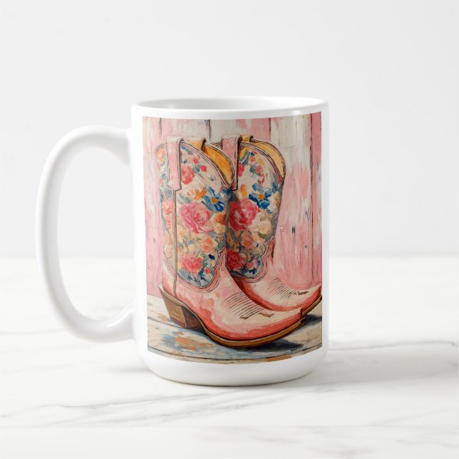 Mug Bottes Vintages de fille rose personnalisées (Gauche)