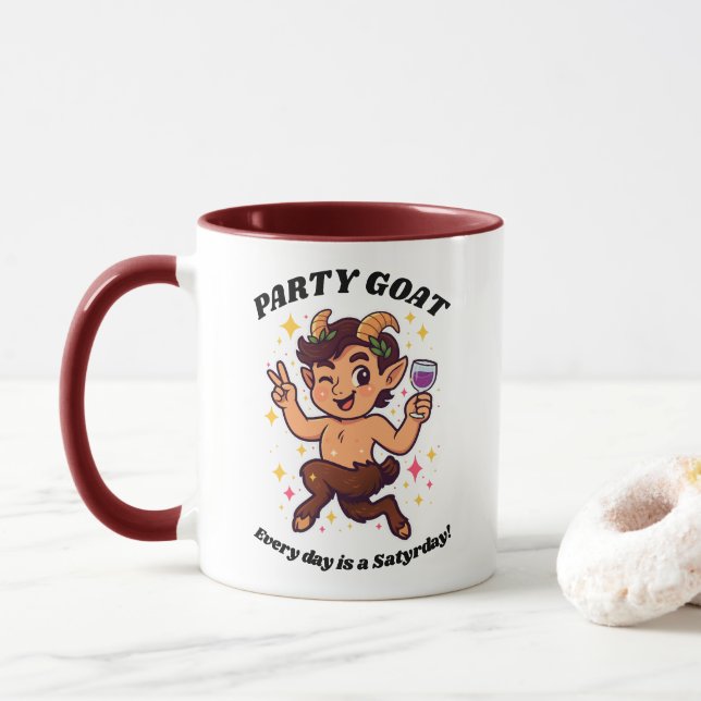 Mug Bouc de fête : "Chaque jour est un samedi" (Avec donut)