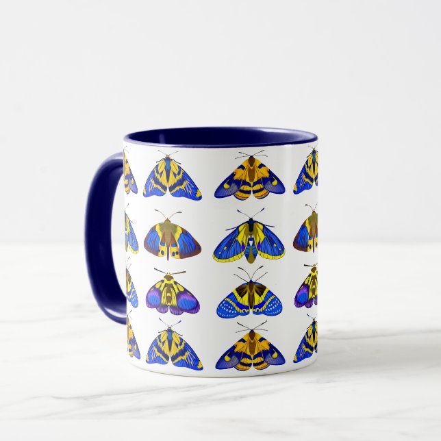 Mug Bouches en bleu, jaune doré et Brown (Devant gauche)