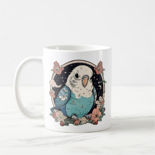 Mug Bouchon d'impression Floral Budgie bleu Élégant