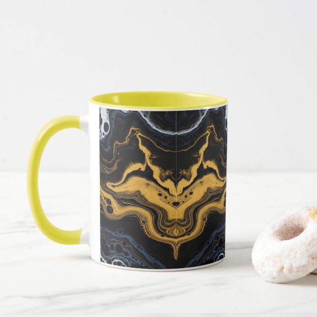 Mug Bouchons de café Abstraits de luxe - Noir, Or & Bl (Avec donut)