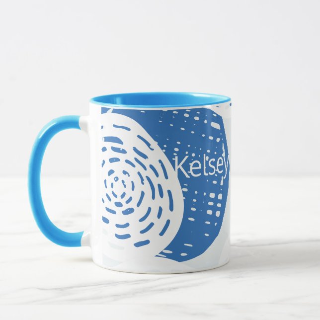 Mug Boucles bleues et blanches Abstraites personnalisé (Gauche)
