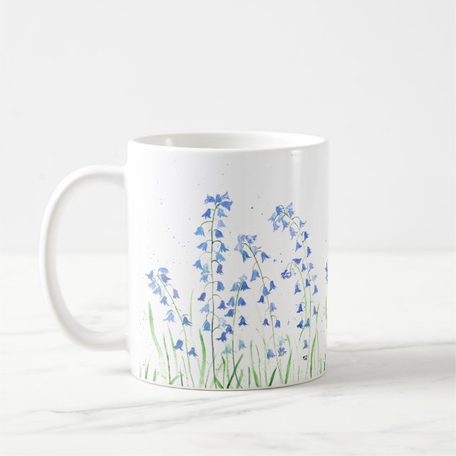 Mug Boucles d'aquarelle Bleu floral Jardin bois (Gauche)
