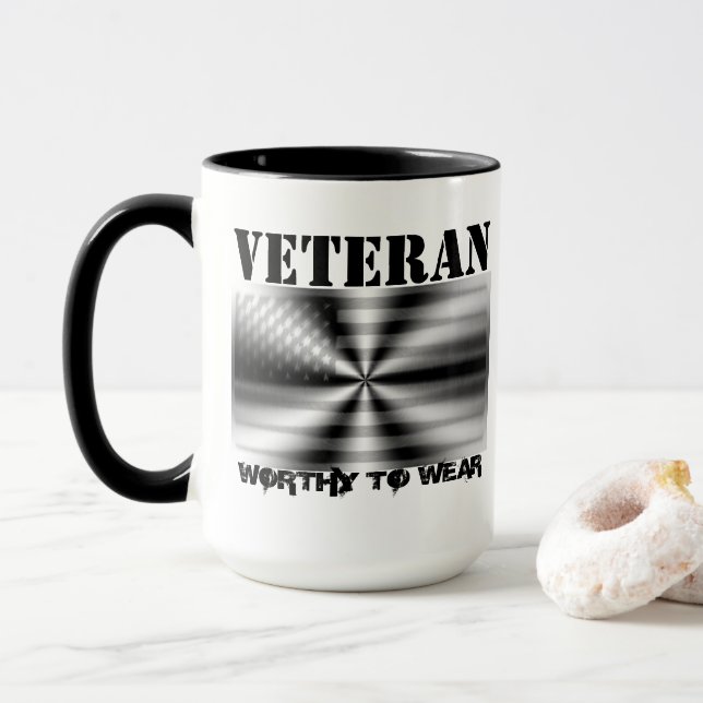 Mug Bouclier Drapeau Américain - Vétérinaire - À Porte (Avec donut)