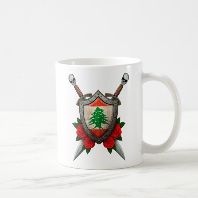 Mug Bouclier et épées libanais usés de drapeau avec (Droite)