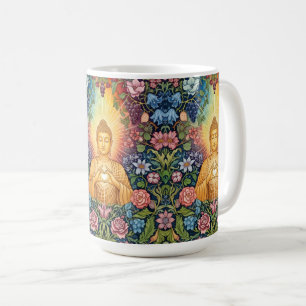 Mug Bouddha, Coeur de lumière, Joyeux, Floral, Vintage