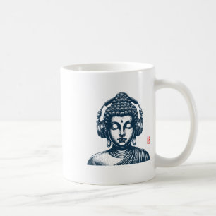 Mug Bouddha portant des écouteurs Vintage Retro Gris ,