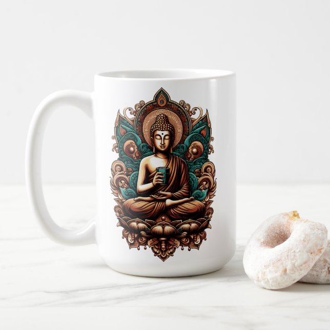 Mug Bouddha serein, Café & Statue de sculpture zen (Avec donut)