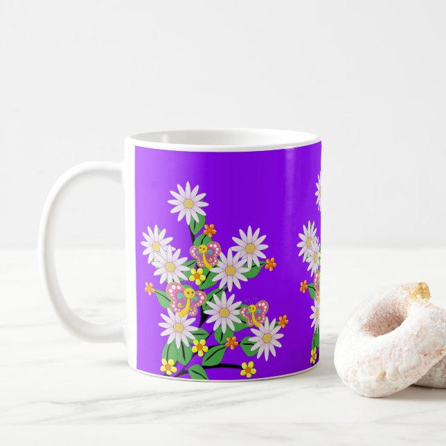 Mug Boue à papillon floral pourpre (Avec donut)